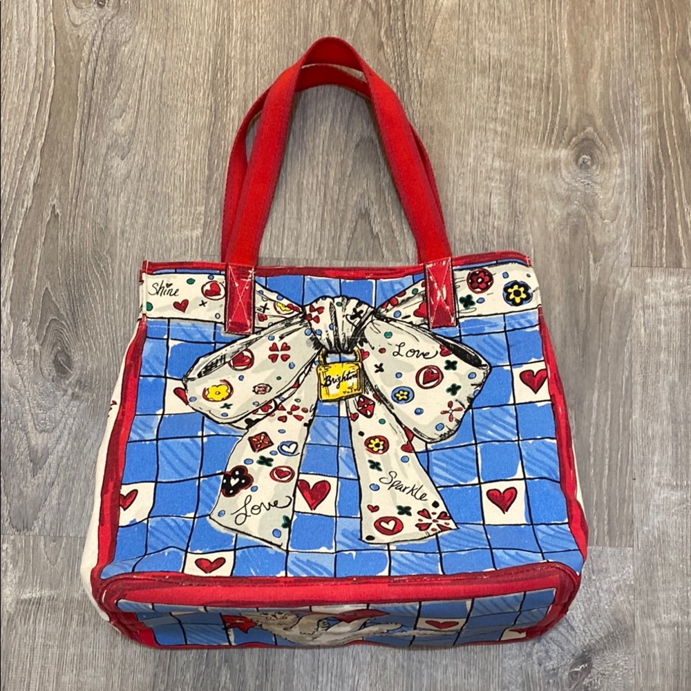 BRIGHTON • TOTE • 14.5” X 15.5” • Colorful Patterned Tote Bag with Red Accents